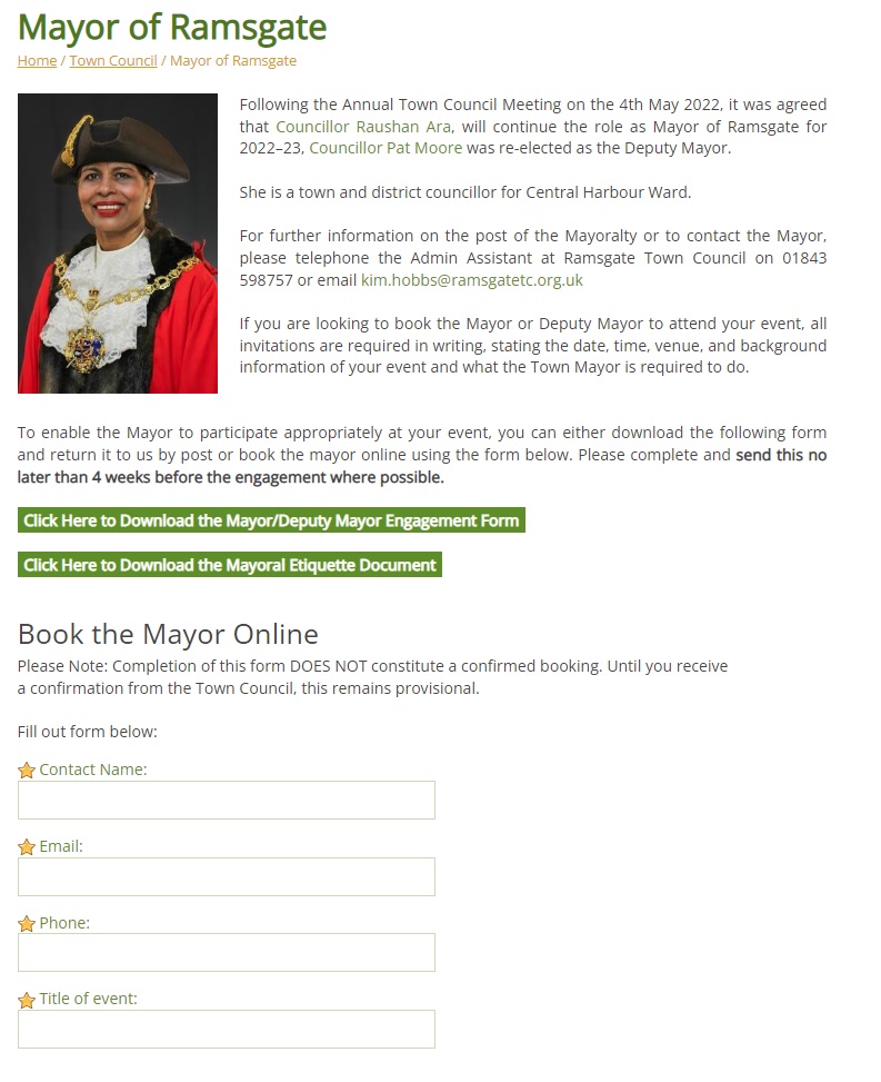 The Town Mayor welcomes invitations to attend events held in Ramsgate. The Mayor attends events which help to raise the profile of many local groups, charities, and businesses. #BooktheMayor 
ramsgatetown.org/town-council/t…