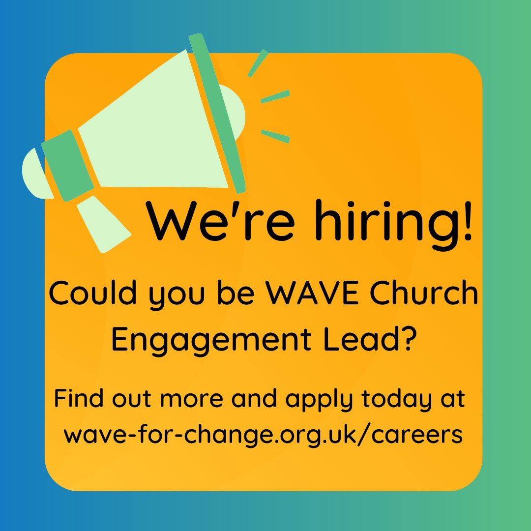 Just over a week left to apply to work with us.

We're looking for a WAVE Church engagement Lead: join our collaborative team that is working to enable mixed-ability worship places across the UK. 

Deadline 17th June:  wave-for-change.org.uk/careers.