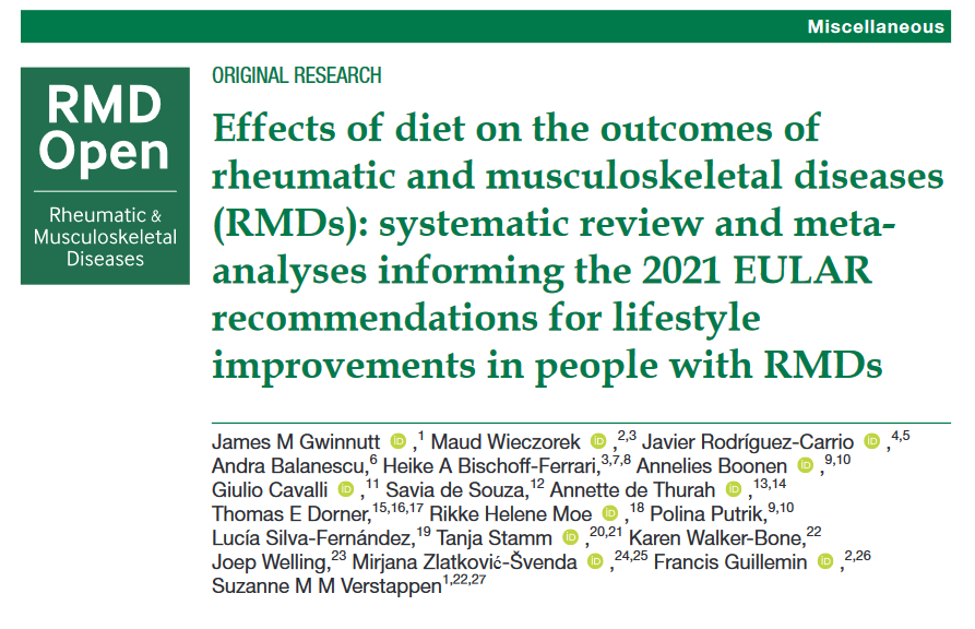 Thrilled to share this systematic literature review on the role of #diet in the progression of rheumatic and musculoskeletal diseases

A huge project led by <a href="/james_gwinnutt/">James Gwinnutt</a> and <a href="/MaudWieczorek/">Maud Wieczorek</a> &amp; funded by <a href="/eular_org/">EULAR</a> 

<a href="/uniovi_info/">Universidad Oviedo</a> <a href="/FINBAsturias/">FINBA</a> 

Main findings &amp; link below ⬇️