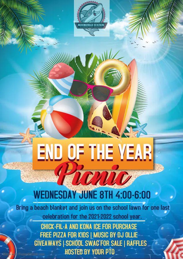 MSESPTO's tweet photo. Join us today to celebrate a great 2021-22 school year! We’ll have music, giveaways, free pizza for kids, Kona Ice and Chick-fil-a sandwiches for purchase. @MoorefieldES @KONAICE @PaulaRWilliams3 https://t.co/omgblarffG