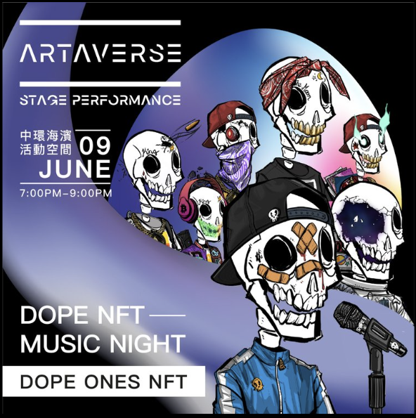 DopeOnesNFT's tweet photo. The largest and first NFT x Music show in Asia 🤟- brought to you by the DopeOnes NFT

“Drop the Mic into the Metaverse 🎤” with DopeOnes NFT and the most promising underground artists on this historical night of NFT and MUSIC history.

June 9th 7-9pm🎙️
Central, Harbourfront, HK https://t.co/khanvVBZIL