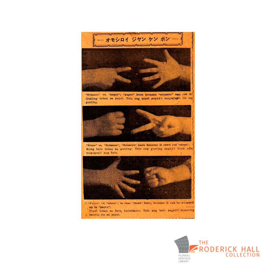 fil_heritage's tweet photo. Anyone who lives under a rock, with no idea how to play the game "Rock-Paper-Scissors"? Check out this tutorial from a wartime issue of The Tribune βπβοΈ
Access here π https://t.co/iYYbxxMDv1
#WarWednesday #WorldWar2 #WWII #WW2 #RoderickHallCollection #FilipinianaOnline https://t.co/8G9CHVd6bU