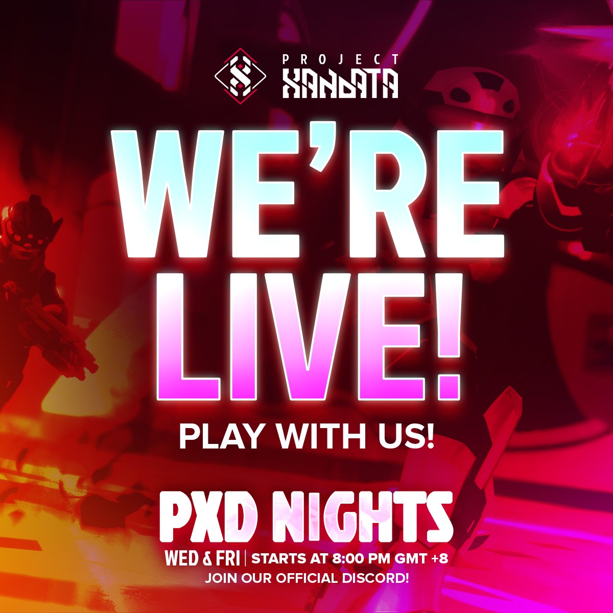ProjectXandata's tweet photo. 🔥 WE ARE LIVE! 🔥

Join us for #PXDNights by queuing in now https://t.co/OXvnJEXoTA 🔫

Hangout and chat with us on Discord ➡️ https://t.co/EnAL3IQ6rZ
Also broadcasting now on Steam! 🎥

#PXDLIVE #PXD #ProjectXandata https://t.co/tUrcDtRwE0