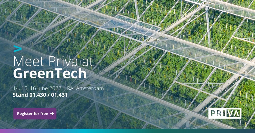 We are excited to welcome you again at <a href="/GreenTechRAI/">GreenTech</a> from 14-16 June in RAI Amsterdam. Come visit us at our booth: 01.430 | 01.431. We are looking forward to seeing you there! #horticulture #innovations #greenhouse #automation #digitalization