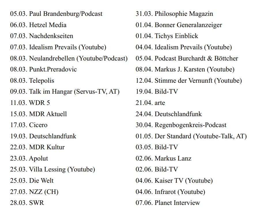 planetinterview's tweet photo. Bevor der nächste Journalist oder empörte Twitterer behauptet, Ulrike #Guerot sei ein Opfer von "Cancel Culture": Das hier sind die 36 (!!) Interviews/Talks mit Ulrike Guérot, die seit Anfang März erschienen sind. (inkl. dem von mir, welches Frau Guérot selbst 'canceln' wollte) https://t.co/wYdbszolJB