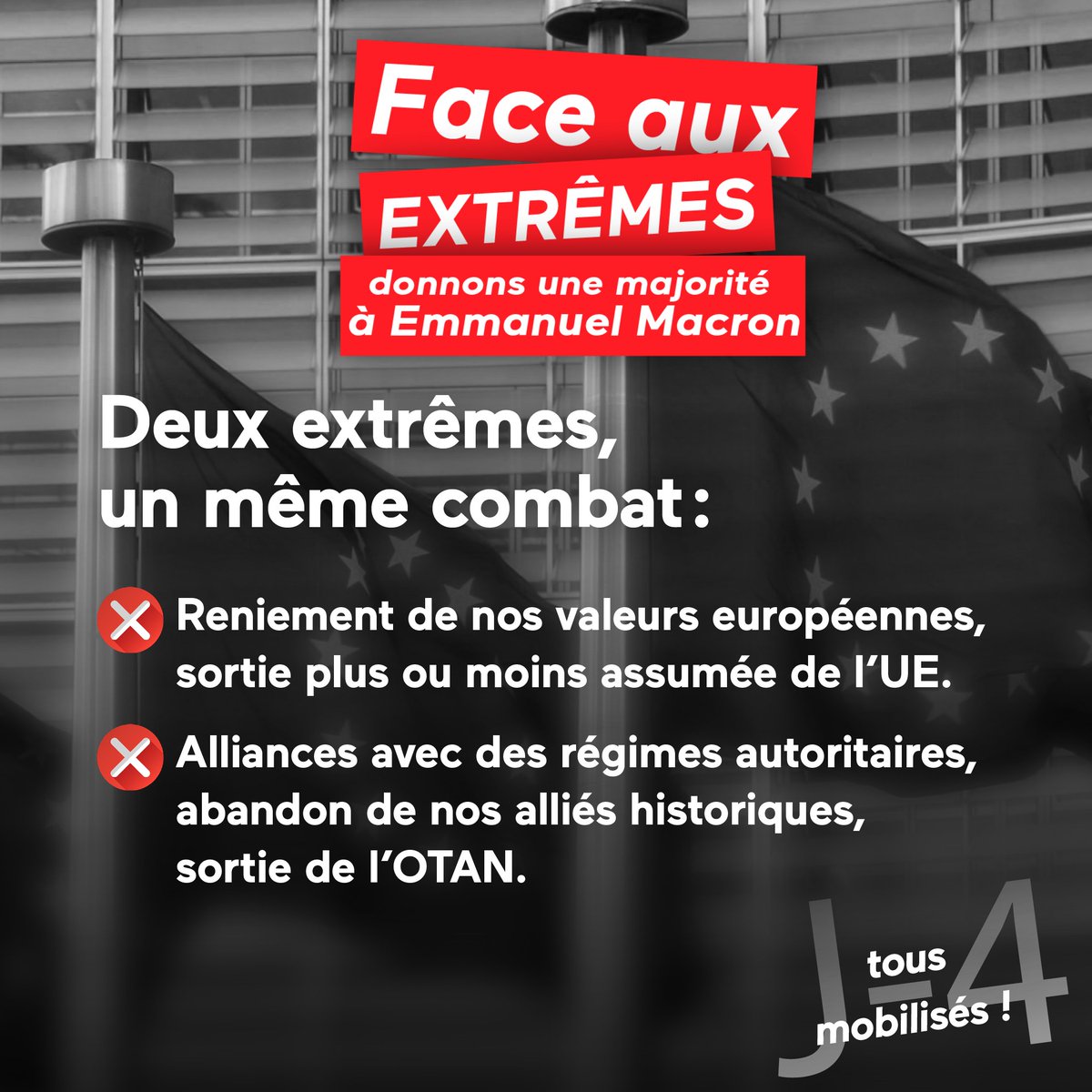 SandrineMayer's tweet photo. J-4. Dimanche, choisissez un projet fier de ses valeurs européennes et une majorité fidèle à ses alliés. Choisissez la France. #EnsembleFaceAuxExtrêmes

 https://t.co/97d4dXpTHk