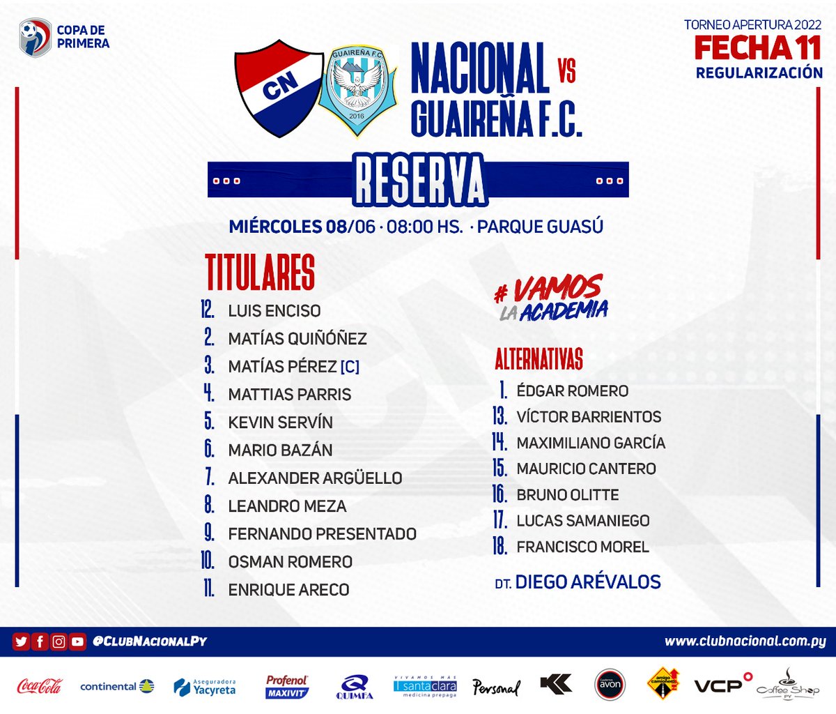 CanteradelTrico's tweet photo. #CanteraTricolor 🔴⚪🔵
#catReserva ⚽️🙋🏻‍♂️

🏆 Torneo #Apertura2022

🗓Regularización fecha 11

¡YA SE JUEGA!

#NACIONAL 🆚️ Guaireña

#VamosLaAcademia https://t.co/Uepd0kjlam