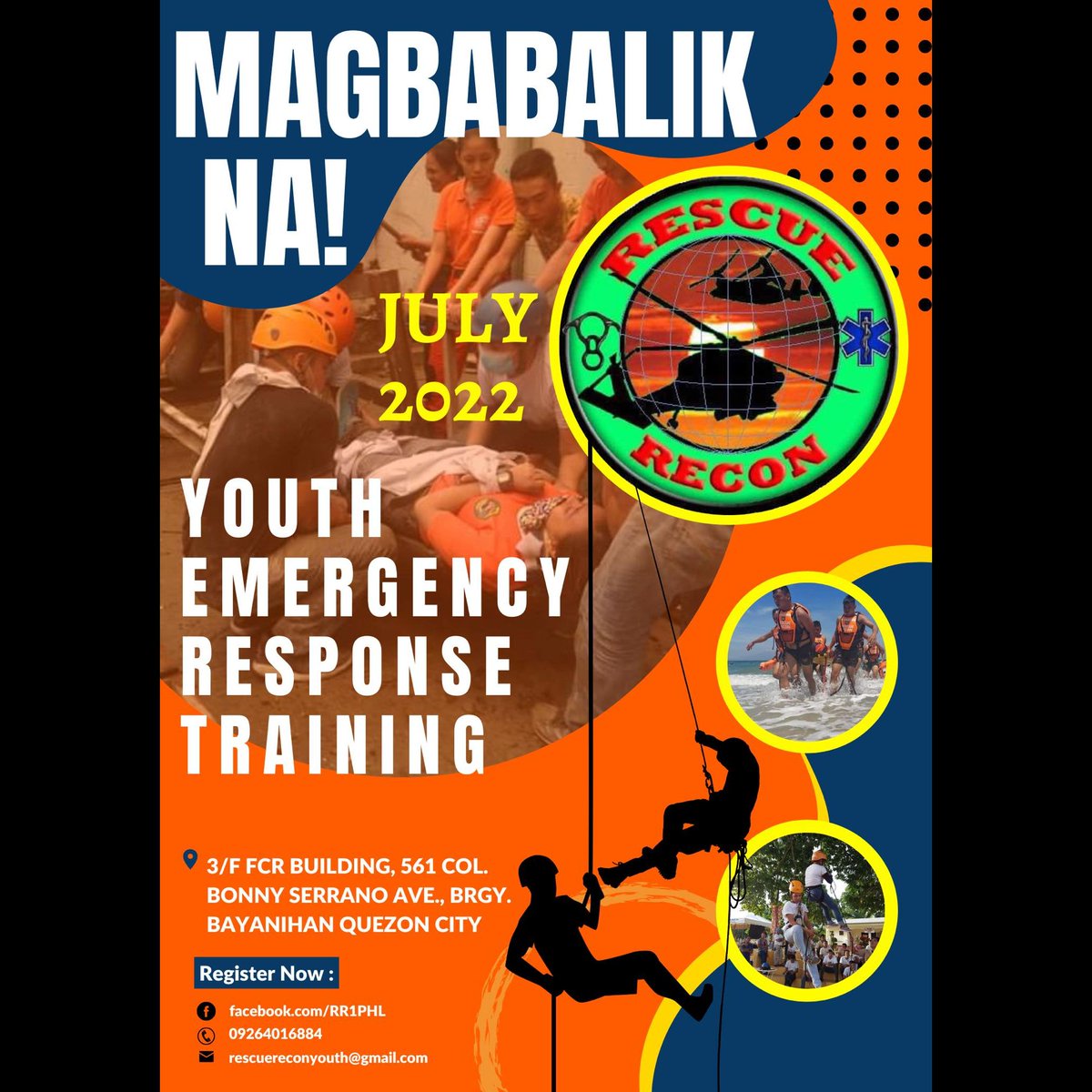 rescue_recon's tweet photo. YOUTH EMERGENCY RESPONSE TRAINING
(Boot Camp)
July 6-10, 2022
All youth ages 13-21 years old who are
interested and willing to learn
Message us for more details and reservation of
slots. Or text/call 09264016224

#RescueRecon #OneMissionOneTeam #ERT #Youth https://t.co/CzVB4ZjHio