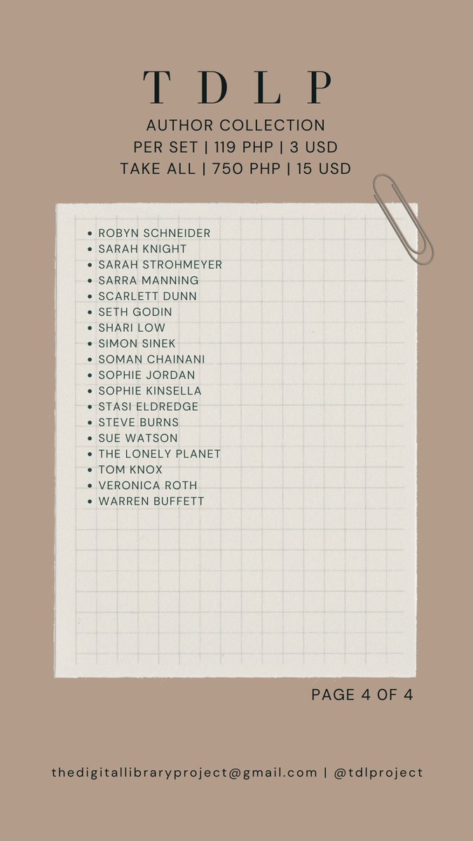 tdlproject's tweet photo. our AUTHOR COLLECTION is now available!

1 set      - 119 php
take all - 750 php

SPECIAL AUTHOR COLLECTION

1 set      - 300 php 
take all - 1,600 php  

dm now to inquire ^^ 

lf client #booktwt #booktwtph #commstwt https://t.co/iXGBnMv6f8