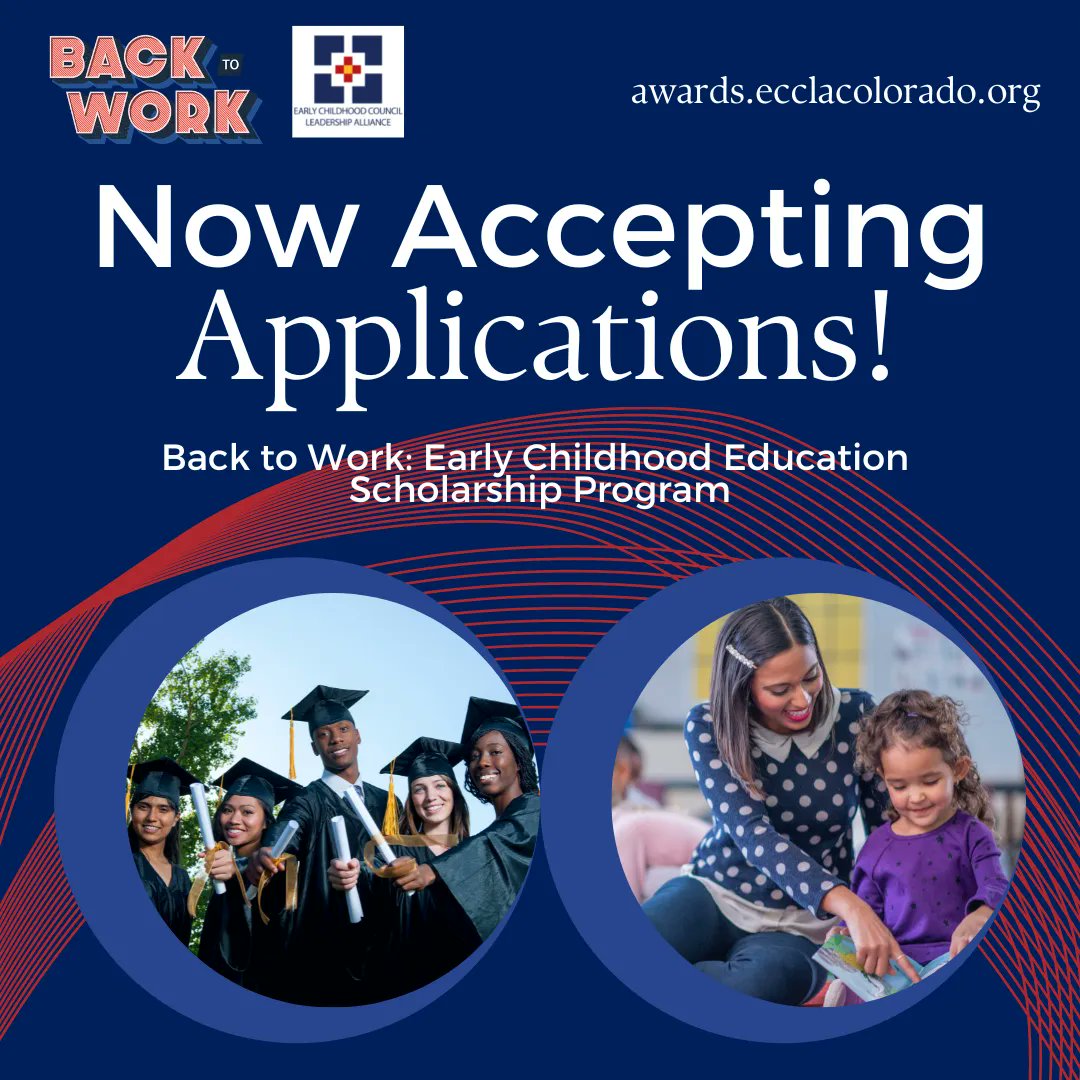ECCLAColorado's tweet image. It's #BacktoWorkWednesday! Have you been impacted by COVID-19? Do you want to earn a degree or certificate in Early Childhood Education? Apply for a Back to Work: Early Childhood Education Scholarship Now! ecclacolorado.org/backtowork/
