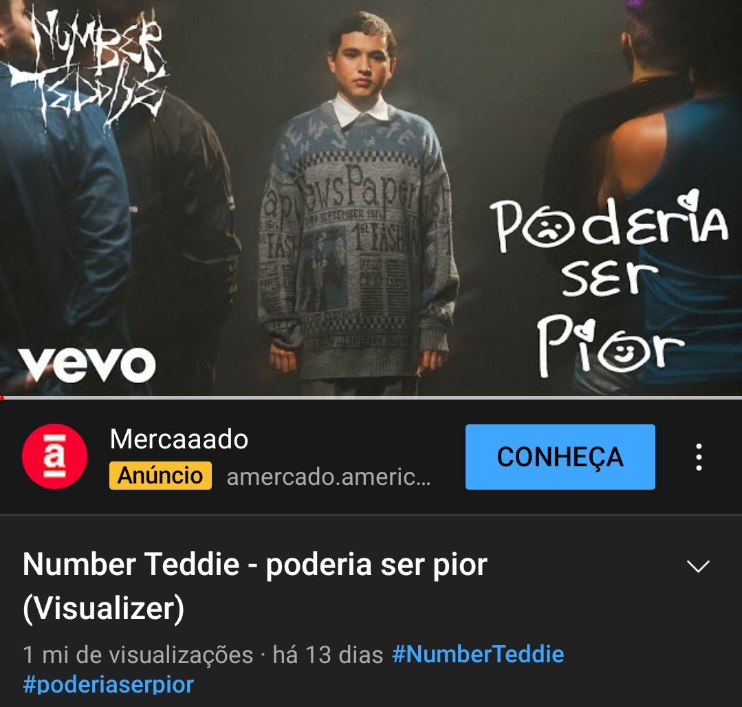 QGNumberTeddie's tweet photo. Youtube https://t.co/qRXWsbVAa1 |

VEIO AÍ SIM!! 🥳🥳
O visualizer de "Poderia ser pior" finalmente  chegou no seu primeiro MILHÃO de visualizações no Youtube!!

#NumberTeddie #QGNumberTeddie #PoderiaSerPior https://t.co/6StafgVkz9