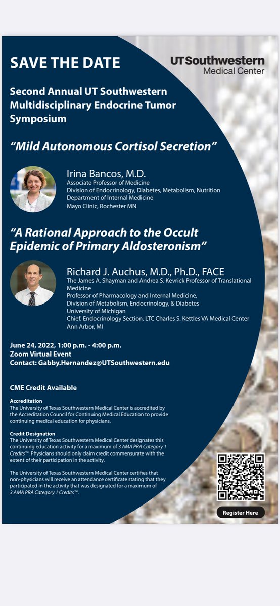 UTSW EndocrineSurgery (@utswendocrines1) on Twitter photo REGISTER now for our virtual Second Annual UT Southwestern Multidisciplinary #Endocrine Tumor Symposium focused on #adrenal disorders 6/24/22 13:00-14:00 CST.With our panel of experts Dr.Irina Bancos & Dr.Richard Auchus <a href="/TheAACE/">AACE</a> <a href="/UTSW_Surgery/">UTSW Surgery</a> <a href="/TheAAES/">American Association of Endocrine Surgeons</a> REGISTER now for our virtual Second Annual UT Southwestern Multidisciplinary #Endocrine Tumor Symposium focused on #adrenal disorders 6/24/22 13:00-14:00 CST.With our panel of experts Dr.Irina Bancos & Dr.Richard Auchus <a href="/TheAACE/">AACE</a> <a href="/UTSW_Surgery/">UTSW Surgery</a> <a href="/TheAAES/">American Association of Endocrine Surgeons</a>