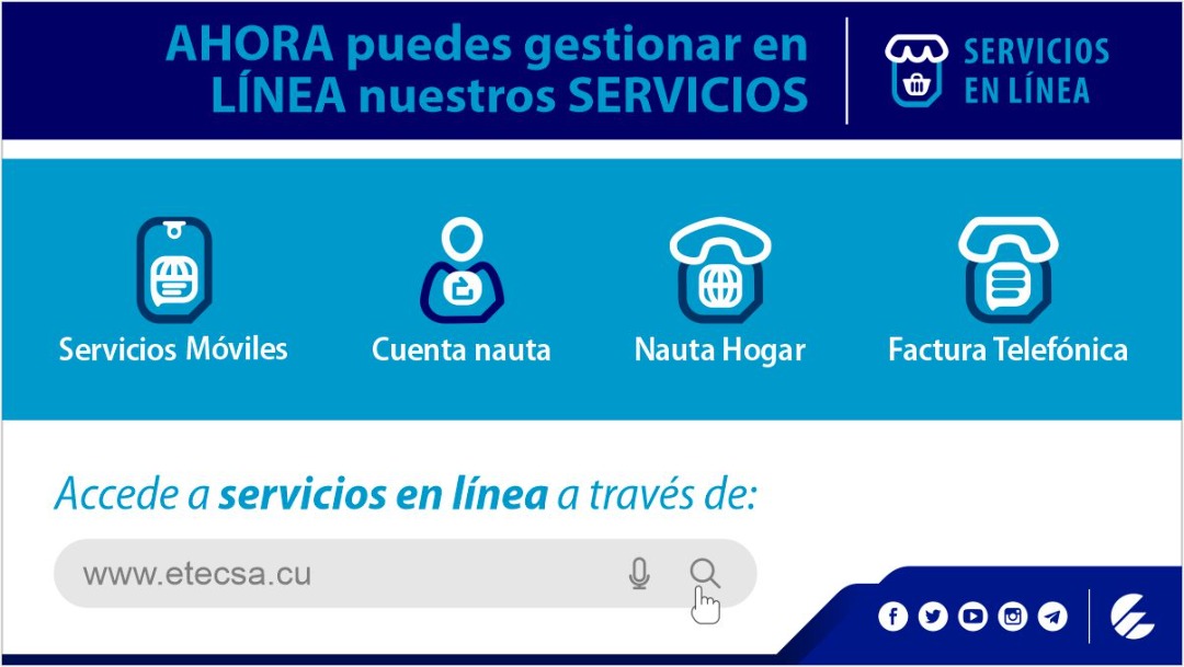 ETECSA_Cuba's tweet photo. 🔊 ¿Deseas gestionar y pagar tus Servicios en Línea🛒? 📲
📍Elige esta opción en nuestro sitio web empresarial 👉 https://t.co/pgE92zsztf 
#CubaInformatiza https://t.co/NPB3InwiQ0