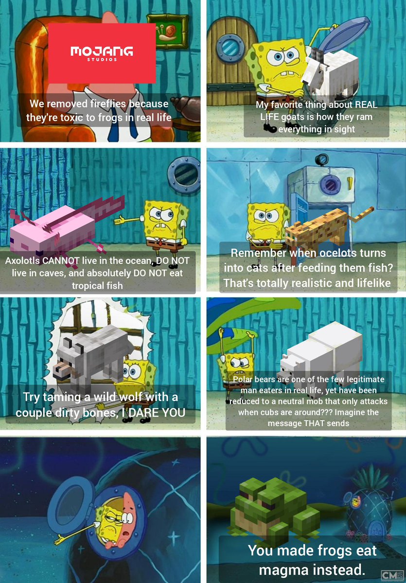 MinecraftMeme16's tweet photo. Because this game is made on realism (absolutely livid with their removal) https://t.co/nGHMnFDu9E