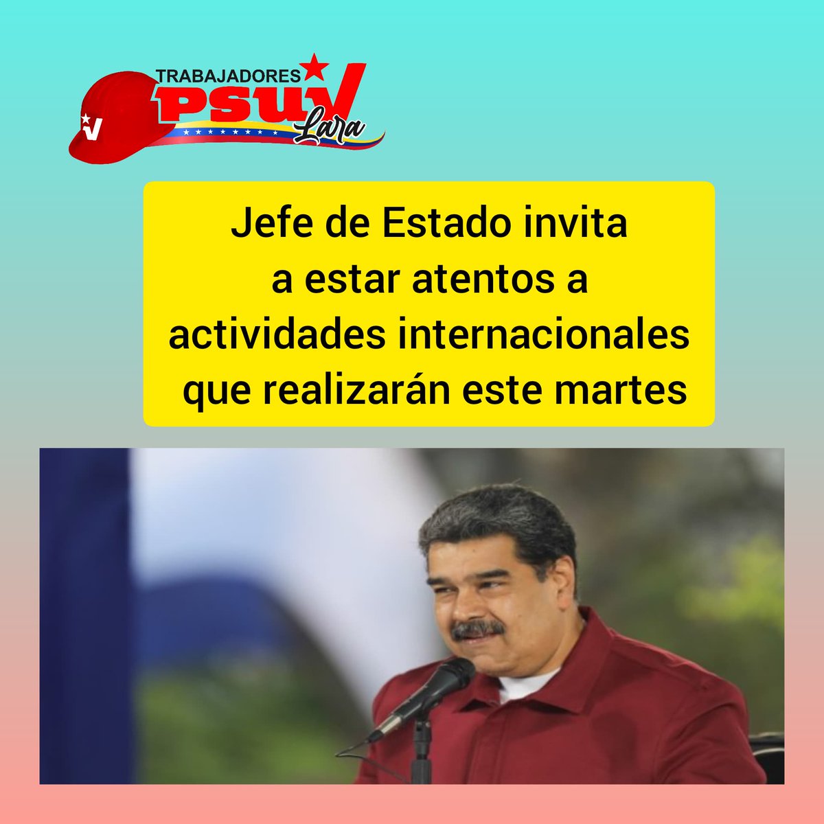 Noti Trabajadores PSUV Lara. #08Junio

*Presidente Nicolás Maduro invita a la población a estar atentos a las actividades internacionales a realizarse esta semana. 

*Inicia en Turquía gira euro asiática del Mandatario Nicolás Maduro. #VenezuelaYTurquiaJuntas 
<a href="/PartidoPSUV/">PSUV</a>