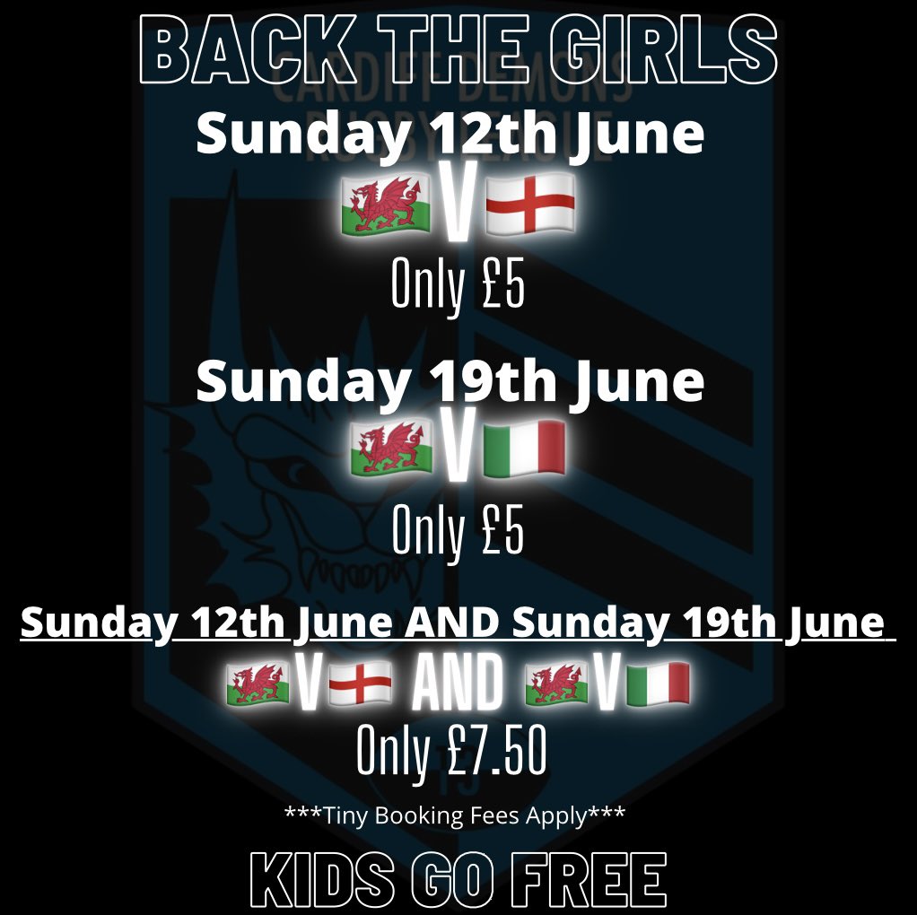 CardiffDemons's tweet photo. 𝐁𝐀𝐂𝐊 𝐓𝐇𝐄 𝐆𝐈𝐑𝐋𝐒!!!

How excited are we for the @WalesRugbyL v @England_RL game this Sunday😬

If you’re looking for a rugby fix this weekend then come and join us at @crosskeysrfc!

We’ll see you there 🏉🍻☀️😎

🎟 - Tickets in our Bio

#BackTheGirls #JoinUs #Support https://t.co/AJGmVhjRoe