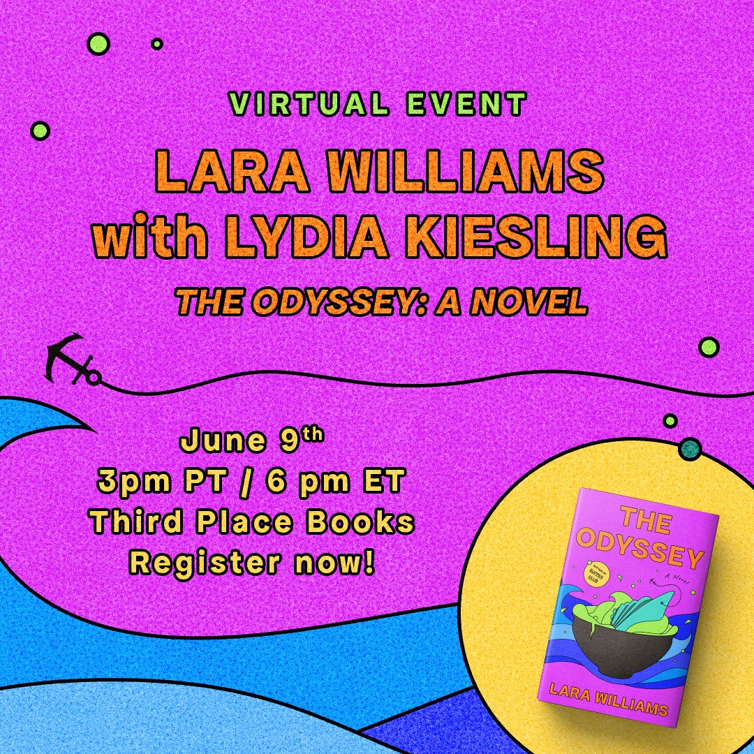 Tomorrow please join Lara Williams and me virtually to discuss The Odyssey, her beautiful weirdo cruiseliner of a book (feat. many submerged and powerful emotional icebergs), hosted by @ThirdPlaceBooks and @zandoprojects!!!