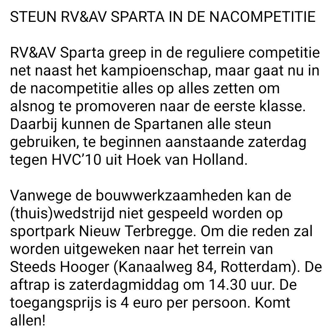 SpartaSupporter's tweet photo. Steun @RVAVSparta zaterdag!
👇🔴⚪️ https://t.co/jog3P929Ap