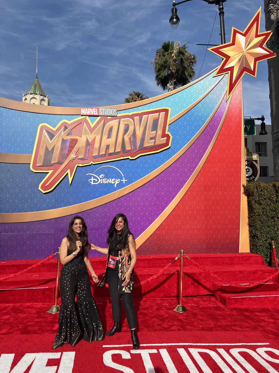 For the #MsMarvel premiere, I was asked to draw on the red carpet for @Marvel @Xbox! ⚡️ And it’s been wild seeing my art in the Ms Marvel posters plastered across Hollywood! The show comes out today- and you might spot my art sprinkled throughout it! What a life :') #xboxpartner