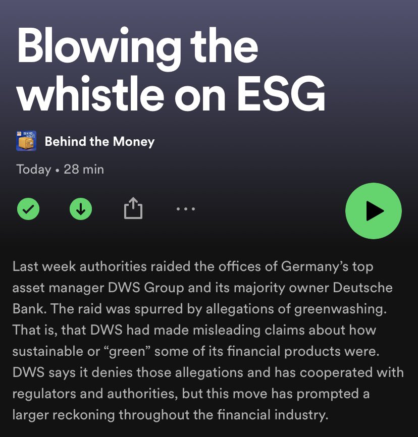 Michela Tindera (@mtindera07) on Twitter photo “It’s this story about, you know, the dark side of ESG just being used for marketing purposes.”
This week on the <a href="/FT/">Financial Times</a>’s Behind the Money, we hear from ESG whistleblower Desiree Fixler (w/ analysis from <a href="/Temple_West/">Patrick Temple-West</a>)
Listen here 🎧 link.chtbl.com/ftbehind-the-m… “It’s this story about, you know, the dark side of ESG just being used for marketing purposes.”
This week on the <a href="/FT/">Financial Times</a>’s Behind the Money, we hear from ESG whistleblower Desiree Fixler (w/ analysis from <a href="/Temple_West/">Patrick Temple-West</a>)
Listen here 🎧 link.chtbl.com/ftbehind-the-m…