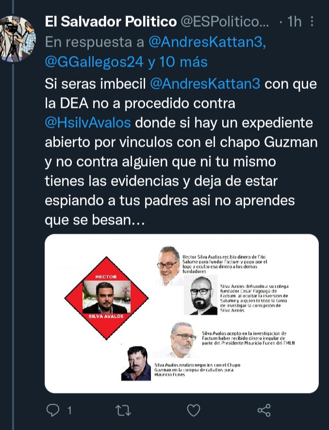 <a href="/ESPolitico2021/">El Salvador Politico</a> <a href="/GGallegos24/">Guillermo Gallegos</a> <a href="/UNOmipais/">#UNO</a> <a href="/aplanadora_roja/">La Aplanadora Roja</a> <a href="/elindependiente/">El Independiente</a> <a href="/GuardianFAS297/">jose Arcadio</a> <a href="/ManuelaArce66/">💙Manuela #ElSalvadorLibre</a> @Bartola_Mechas <a href="/betObando44/">DonTony44</a> <a href="/ChapudoSV/">Chapudo ®</a> <a href="/ItzaeLuis/">***</a> <a href="/MontesinozH/">NabilⓂ️</a> <a href="/HsilvAvalos/">Héctor Silva Ávalos</a> Disculpa, el imbecil eres tu, evidencias y pruebas HEMOS presentado. 

Existe el caso Quezaltepeque donde hubo una matanza por drogas allí salió "Clave Franco" y otros testigos como Clave Sr. Padilla.

SOLO POR SACARTE DE TU IGNORANCIA. 

#NODEFIENDOCORRUPTOS