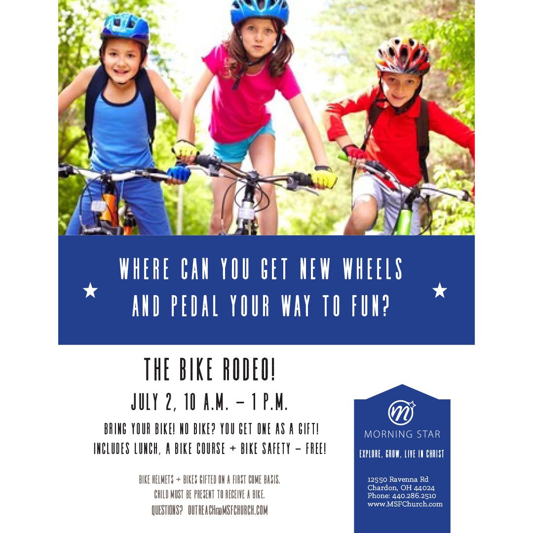 Morning Star is hosting a Bike Rodeo on July 2nd from 10:00am to 1:00pm. Bring your bike if you have one or you will be gifted a bike and helmet on a first come basis. 

#whatsouttherewednesday #freebikes #bikerodeo #chardon #freeactivity