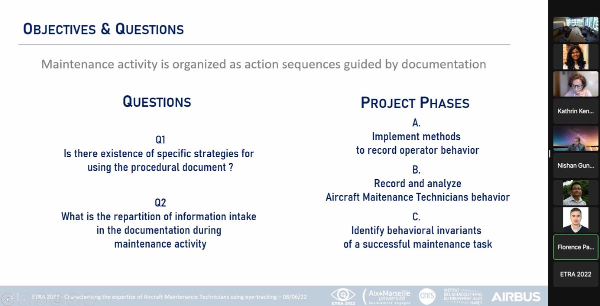 Gavindya2's tweet photo. @Yasasi_Abey @ETRA_conference @seattlechildren @Google @OpenMaze Doctoral symposium attendee, Florence Paris from @Airbus @ISM_amu_cnrs @univamu presenting her doctoral research titled, "Characterizing the expertise of Aircraft Maintenance Technicians using eye-tracking" #ETRA2022 https://t.co/adKjqJBdLj