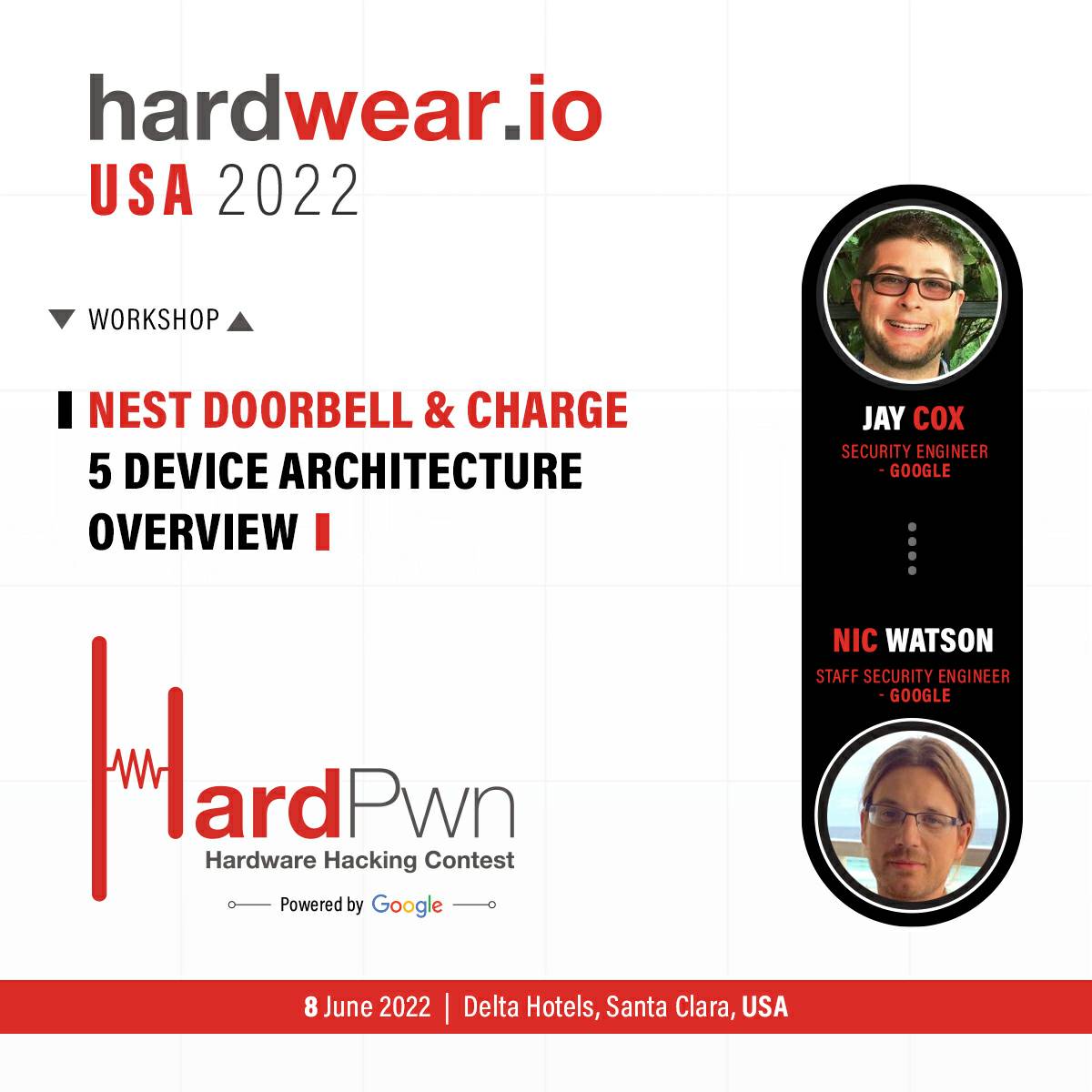 hardwear_io's tweet image. 😎Next Up at #HardPwn Setup Session⤵️

⌚Workshop on Nest Doorbell &amp;amp; Charge 5 Device Architecture Overview by Jay @int0x6 &amp;amp; Nic @GoogleVRP 

#hw_ioUSA2022 #hackfearlessly #IoT #hardwarehacking
