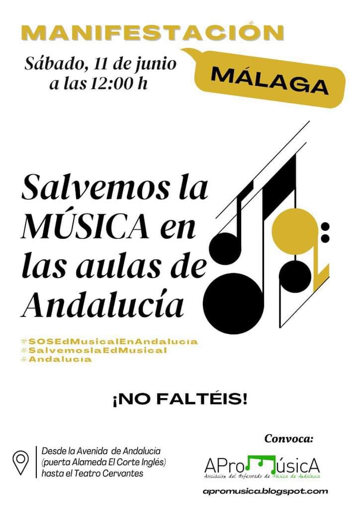 ¡Somos de #música y sabemos hacer ruido! 🥁 ¡Que nos escuchen bien fuerte! 🎺 Por una #educación de calidad en #Andalucía
🆘#SOSEdMusicalEnAndalucía
🎶 #SalvemosLaEdMusical
🎭 #CulturaAndaluza
🎸#NosImportaLaMúsica
#OrgulloAndaluz 🟩⬜️🟩
<a href="/educaAnd/">Consejería Desarrollo Educativo y FP</a> <a href="/macarflo/">Manuel Alejandro Cardenete</a> <a href="/culturaAnd/">Cultura Junta de Andalucía</a>