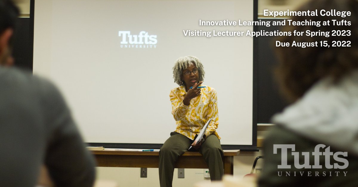 ExCollege's tweet image. Teach a course of your own design to highly motivated Tufts undergrads! Apply to be a Visiting Lecturer in Spring 2023: apply.interfolio.com/107824