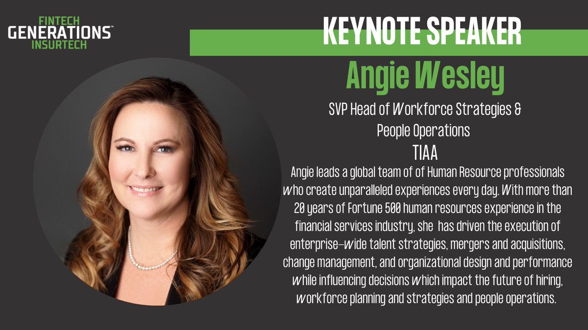Be sure to join us at Fintech + Insurtech Generations as Keynote Angie Wesley speaks on the Brighthouse Financial stage June 15th at 9:15a. This is a must see sessions that you do not want to miss. Buy your tickets today 👉 bit.ly/3JLsrvo