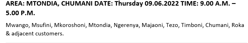 KenyaPower_Care's tweet photo. Good evening. The following areas will be affected by scheduled power interruptions tomorrow 09.06.2022. ^DO https://t.co/UGiINraxPl
