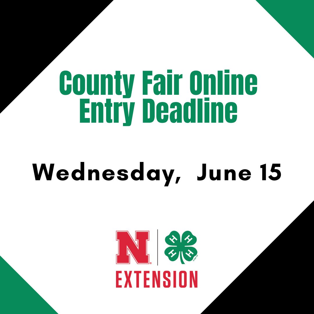 County Fair Online Entries are due June 15! Enroll online at plattene.fairwire.com. Get them in to participate in the 2022 Platte County Fair. Questions? Call us at 402-563-4901.