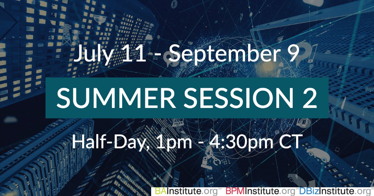 BPMInstituteorg's tweet photo. Business as we know it is quickly changing - stay on top of the change by getting a specialist certificate this Summer. Sign up for our Summer Session 2 Training Event. Be sure to register early to save $100 per course >> https://t.co/tIg40276km

#OnlineTraining #ELearning https://t.co/flErA6q9QK