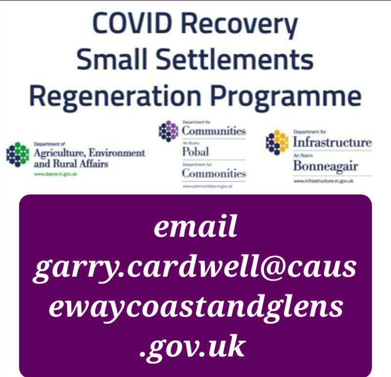 CCAGBusiness's tweet photo. 1/4 
FINAL CALL for Interest in Small Settlements Regeneration Scheme.
Supports capital works on derelict or vacant commercial properties in

#Armoy, #Ballykelly, #Bushmills, #Castlerock, #Cloughmills, #Cushendall, #Dungiven, #Dunloy, #Garvagh, #Greysteel, #Kilrea &amp; #Rasharkin. https://t.co/mvC6zFesOi