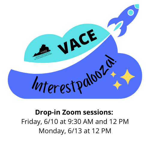 vaceoutreach's tweet photo. Interestpalooza is here! Drop in for a casual zoom session to learn about our #VACE committees: 
- Awards
- Conference
- Diversity, Equity, &amp; Inclusion (DEI)
- Membership &amp; Marketing
- Professional Development
- Technology &amp; Communications

Need the zoom link? Send a DM. https://t.co/Lqrr5bHPvR