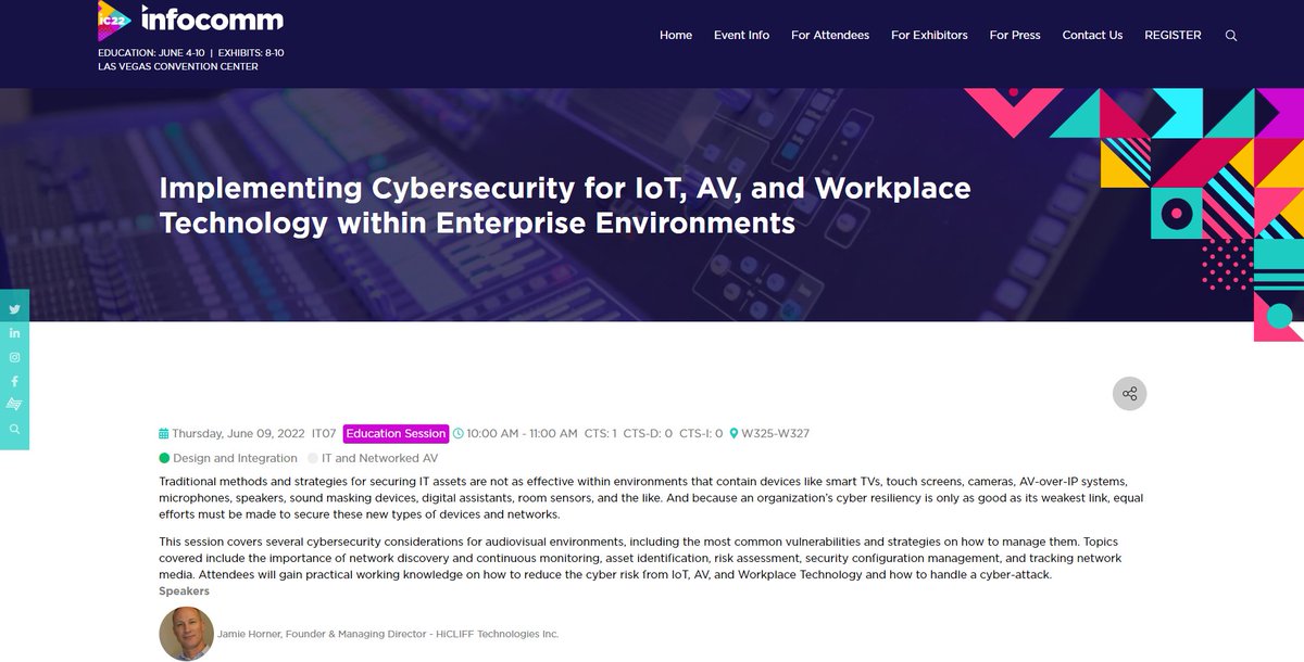 HiCLIFF_Tech's tweet image. This will be a fun and informative session you won&apos;t want to miss! #cybersecurity #audiovisual #iot #education #InfoComm22