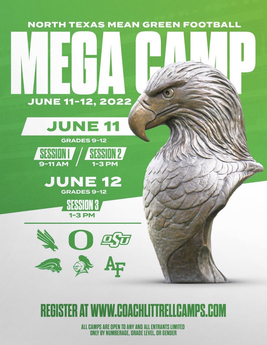 Saw some great talent and had a great time working with <a href="/CoachPasswaters/">Matthew Passwaters</a>  and <a href="/dltough_8/">Dayton LeBlanc</a> at the OL/DL Camp at UNT , recruits don’t forget about the Mega Camp June 11-12th