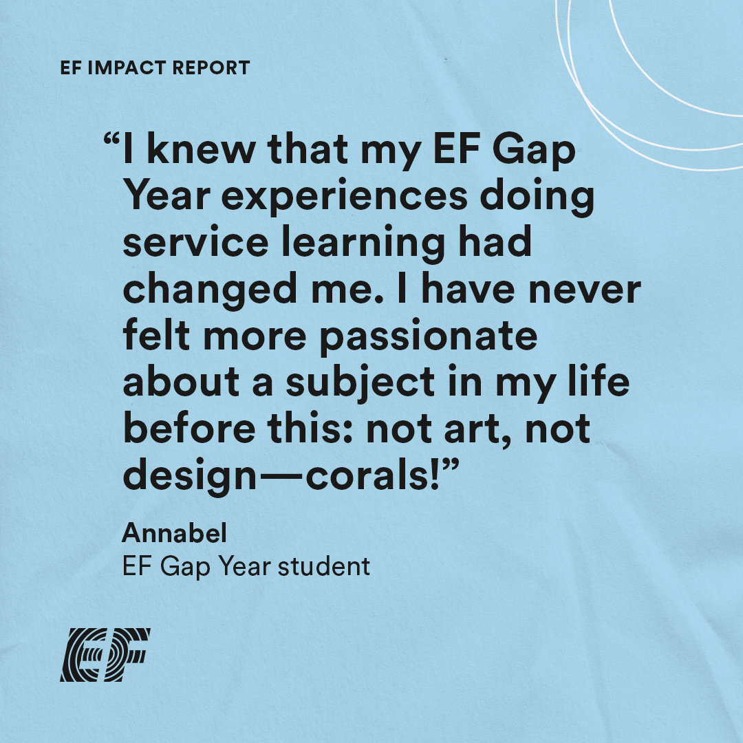 In honor of #WorldOceanDay, we're reflecting on Anabel's transformative experience with @efgapyear and her passion for the corals. Check out our EF Impact Report to learn more about her experience: ef.com/about-us/impac…