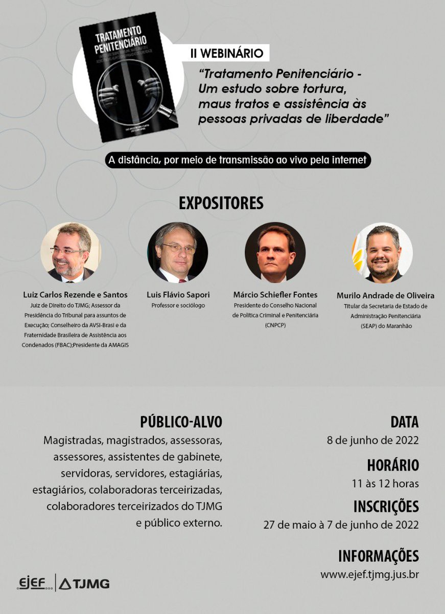 Estarei logo mais, participando do II Webinário sobre um estudo sobre tortura, maus tratos e assistência às pessoas privadas de liberdade.