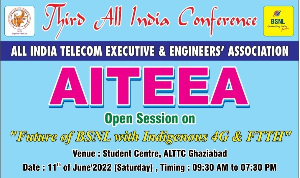 aiteea_India's tweet photo. AITEEA welcomes All our Executive fraternity in our Third All India Conference &amp; Annual General Meeting at ALTTC Ghaziabad. 
@manoj_singh22
@CMDBSNL 
@arvind9963 https://t.co/0xcu3cF1Bc