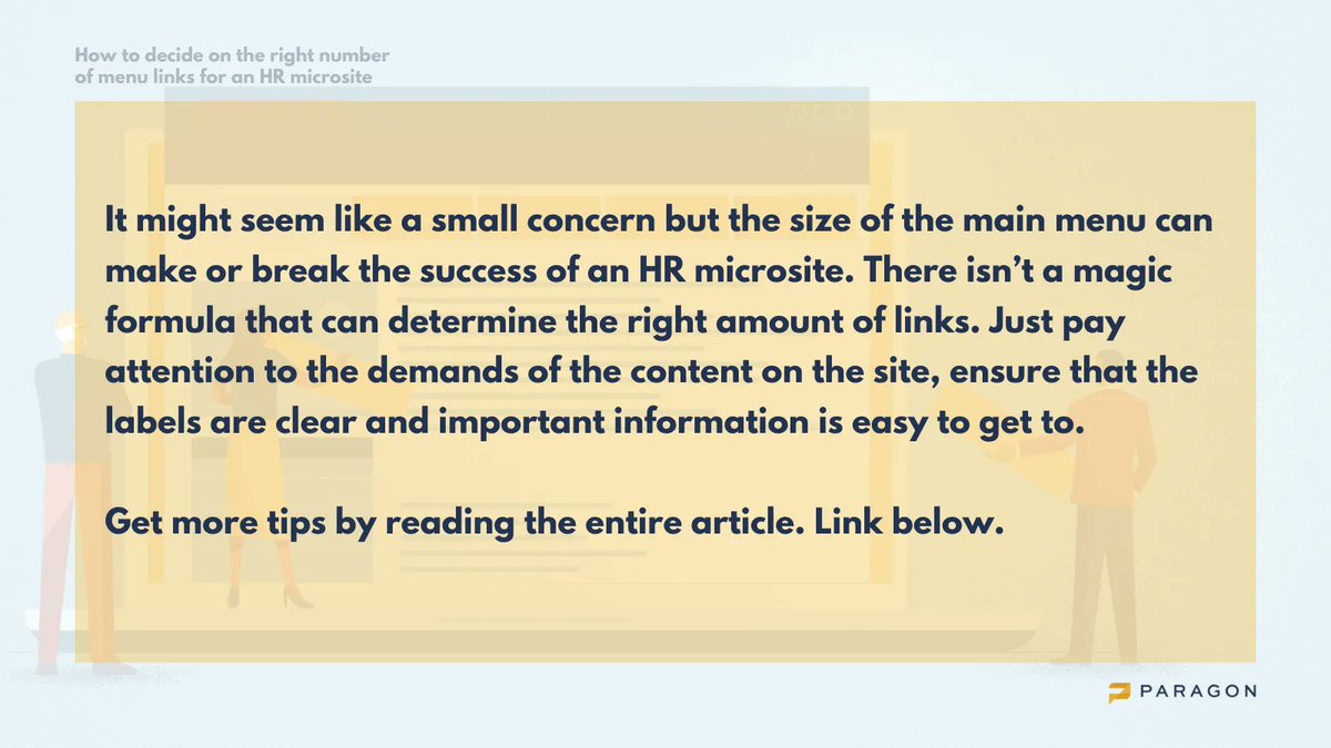 From our article "How to decide on the right number of menu links for an HR microsite". buff.ly/3alk8KH

#engagement #benefitsmicrosites #microsites #benefits #communicationstrategists #designsolutions #b2b #b2e #communicationstrategy #hr #buildbetterrelationships #design