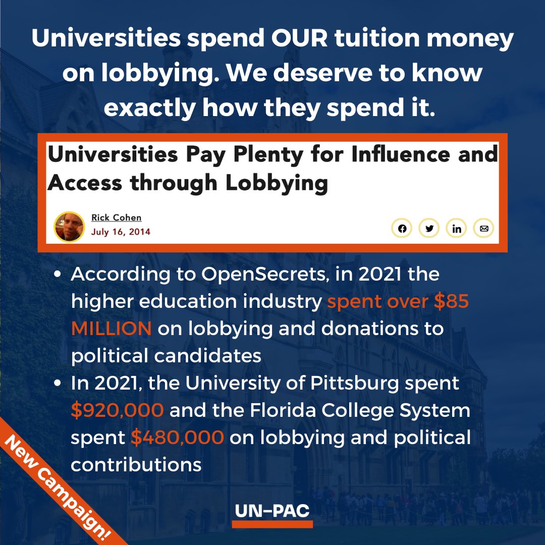 LetsUnpac's tweet photo. Part of our new campaign is organzing for transparency into how our schools spend our tuition money + demanding that our schools cut off donations to anti-democratic politicians! ⬇️⬇️⬇️ https://t.co/vgT6IVb8D7