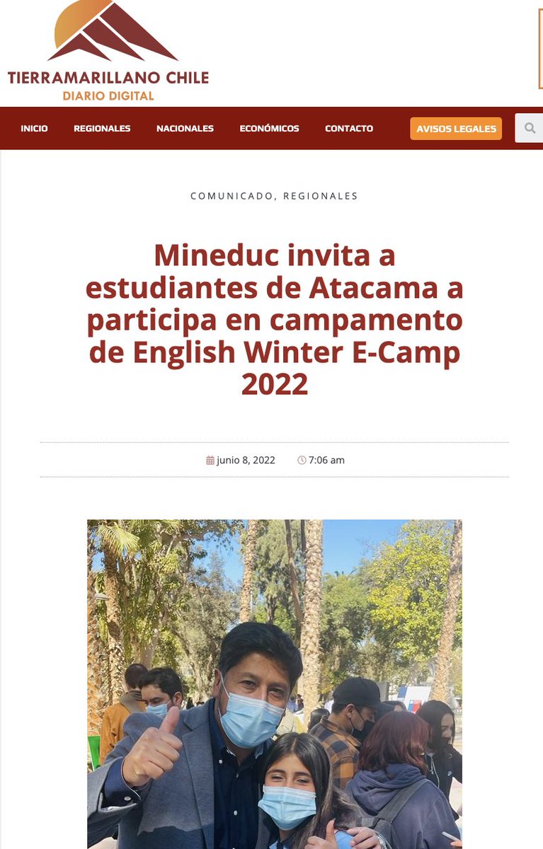 SeremieducIII's tweet photo. #MineducEnPrensa Hoy medios regionales destacan el inicio de las postulaciones para ser parte English Winter E-Camp, en el que pueden participar estudiantes entre 5° básico a 4° medio, de establecimientos públicos y subvencionados de Atacama 👏👏👏 https://t.co/sRQcGvjvwN