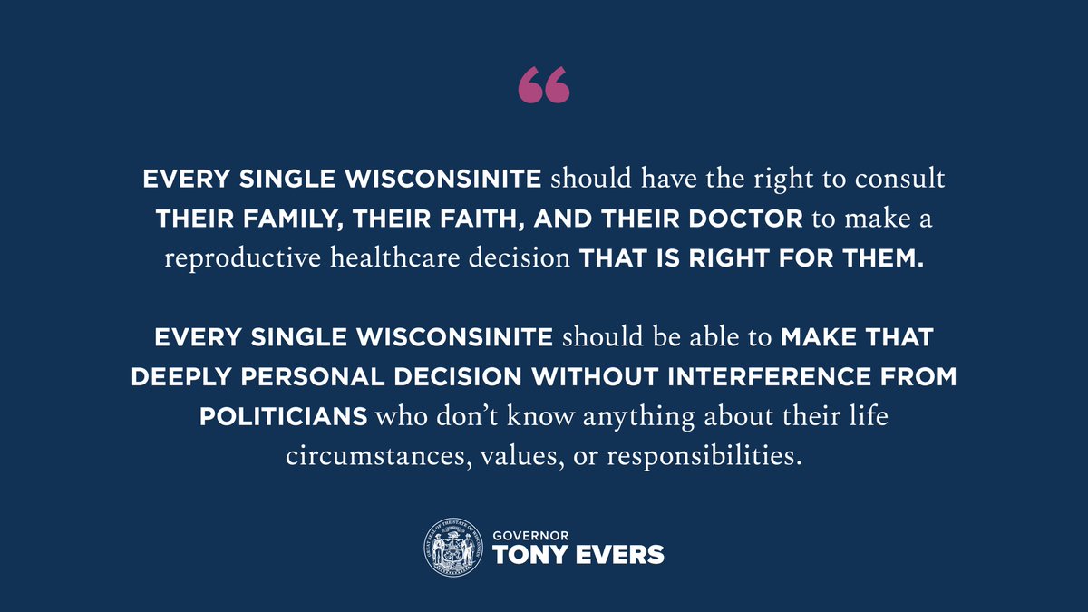 GovEvers's tweet photo. BREAKING: I'm calling the Legislature into special session on June 22 to repeal Wisconsin’s criminal abortion ban. With #SCOTUS poised to overturn #RoeVWade, failing to protect reproductive rights will have real consequences for each of us and the people who matter most to us. https://t.co/UNItidiVEh