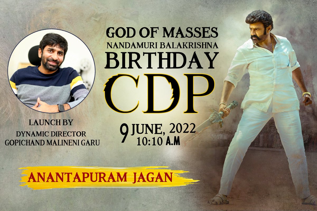 Dynamic Director #Malineni_Gopichand garu Grand Launch  #NBK's Birthday #CDP  @ #9thJune, 10:10 AM

#HBDbalayya
#HBDGodOfMassesNBK
#NBKBirthdayCDP