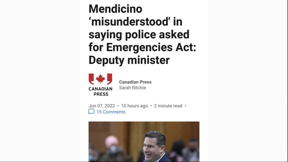 Misunderstood?
<a href="/marcomendicino/">Hon. Marco Mendicino</a> said "the advice we received was to invoke the Emergencies Act"

My Conservative gov't will set up a Judicial Inquiry on <a href="/JustinTrudeau/">Justin Trudeau</a>'s entire C19 response. It will be expected that no stone will be left unturned. #cdnpoli
nationalnewswatch.com/2022/06/07/men…