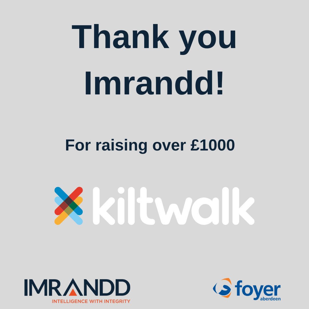 A Huge Thank you to <a href="/Imrandd_/">Imrandd</a> for raising over £1000 for us in the recent Aberdeen <a href="/thekiltwalk/">Kiltwalk</a> .  Every penny raised will go towards supporting vulnerable people right here in Aberdeen City and Shire. #ThankYou #CorporateSupport
