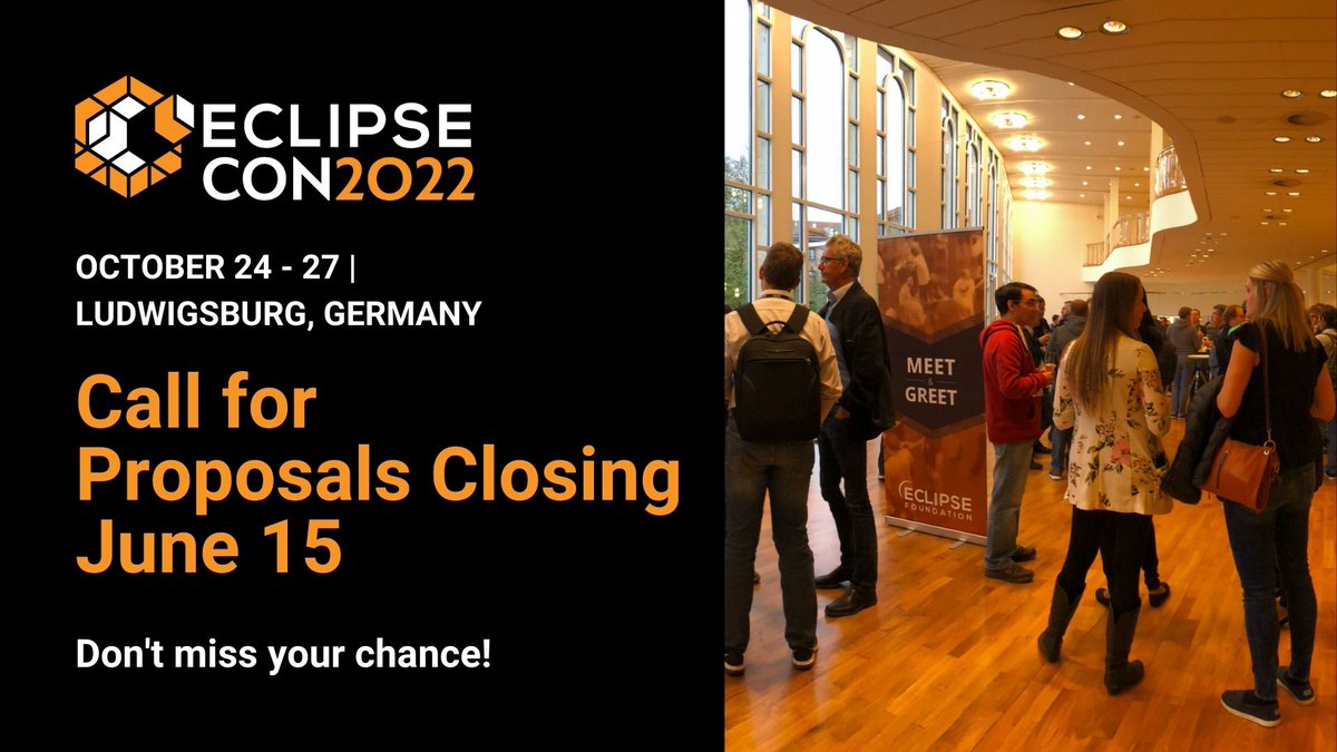 The Call for Proposals deadline to speak at #EclipseCon2022 is ONE WEEK away! Get your proposal submitted by June 15 for a chance to speak at this year’s conference. hubs.la/Q01cNt5C0