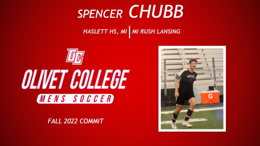 UOlivetMSOC's tweet photo. 🔴Fall 2022 Commit🔴

We are pleased to announce our next commit in the class of 2022:

▶️Name: Spencer Chubb
▶️Position: Defender
▶️High School: Haslett, MI
▶️Club: Mi Rush Lansing (@MiRushLansing)
▶️Major: Insurance Risk Management

Welcome to OC, Spencer!⚽️

#ALLIN💯
#TEAM https://t.co/0NRpwEmiev